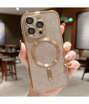 Силиконовый чехол "Shining Plating" with MagSafe для iPhone 15 Pro Max Золотой