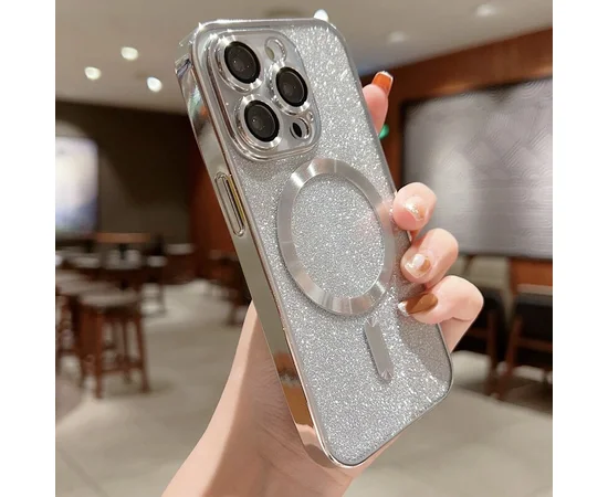 Силіконовий чохол "Shining Plating" with MagSafe для iPhone 14 Срібний
