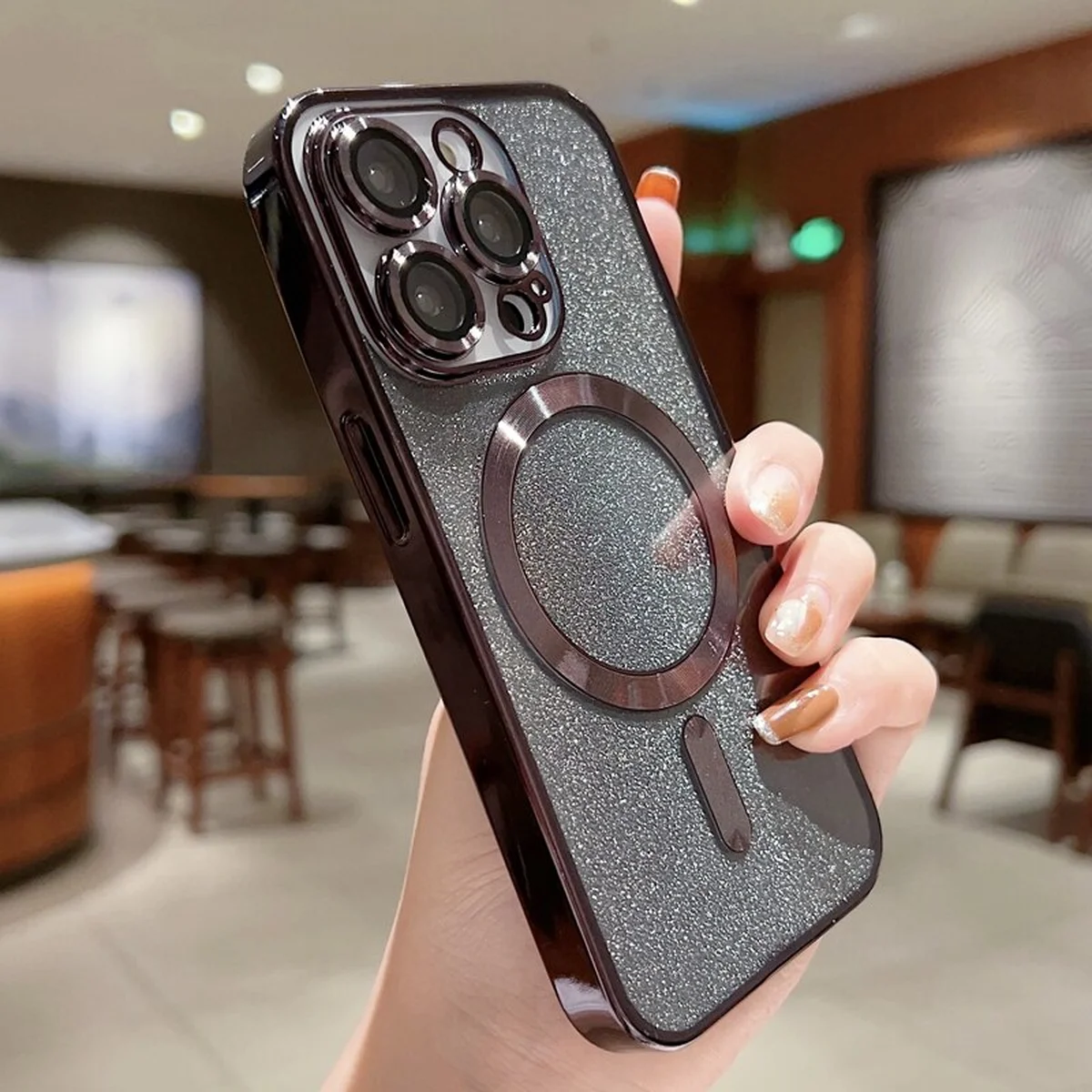 Силиконовый чехол "Shining Plating" with MagSafe для iPhone 14 Pro Max Черный