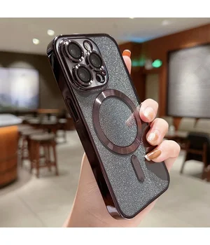 Силиконовый чехол "Shining Plating" with MagSafe для iPhone 15 Pro Max Черный