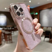 Силиконовый чехол "Shining Plating" with MagSafe для iPhone 14 Pro Розовый