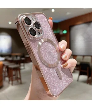 Силиконовый чехол "Shining Plating" with MagSafe для iPhone 12 Pro Max Розовый