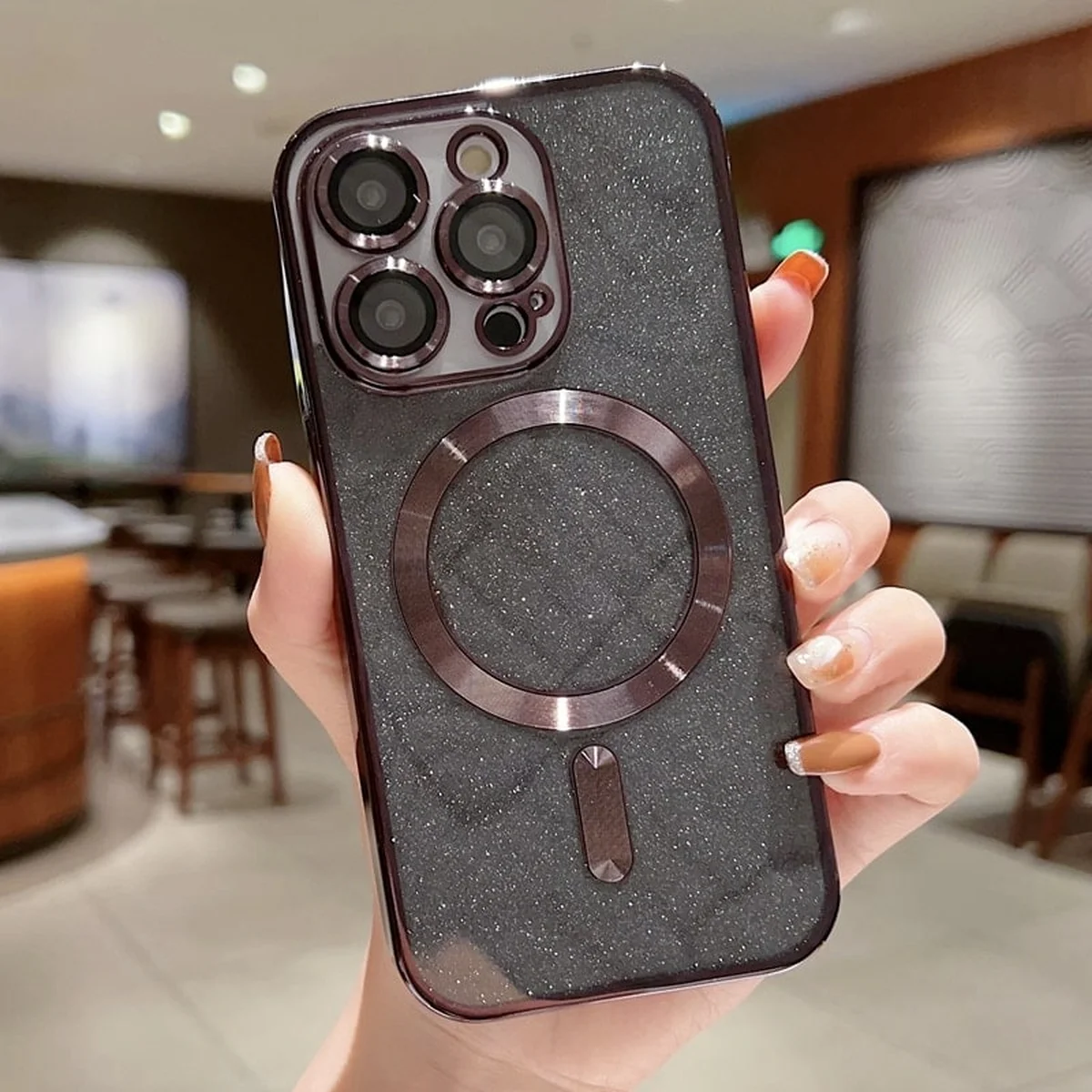 Силиконовый чехол "Shining Plating" with MagSafe для iPhone 14 Pro Max Черный