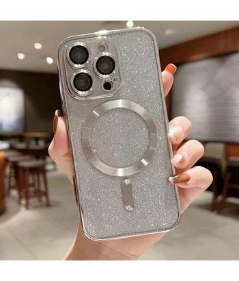 Силіконовий чохол "Shining Plating" with MagSafe для iPhone 14 Pro Max Срібний
