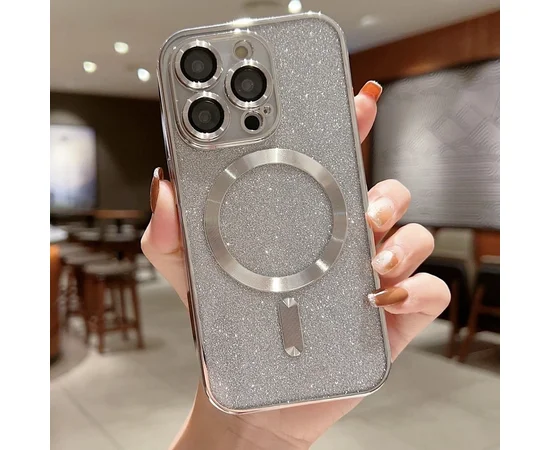 Силиконовый чехол "Shining Plating" with MagSafe для iPhone 13 Pro Серебряный
