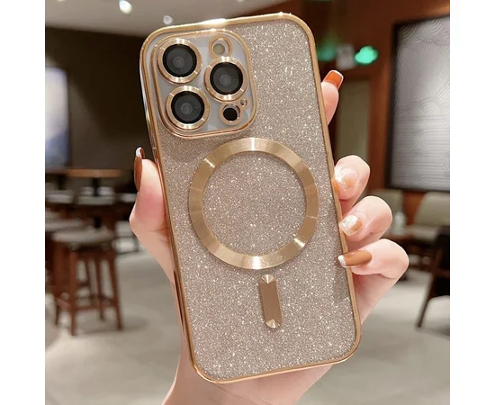 Силиконовый чехол "Shining Plating" with MagSafe для iPhone 14 Золотой