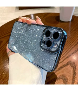 Силиконовый чехол "Shining Plating" для iPhone 15 Pro Max Голубой