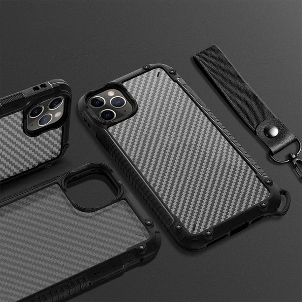 Противоударный чехол "Carbon Lanyard" для iPhone 13 Pro Max Черный