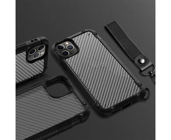 Противоударный чехол "Carbon Lanyard" для iPhone 13 Pro Черный