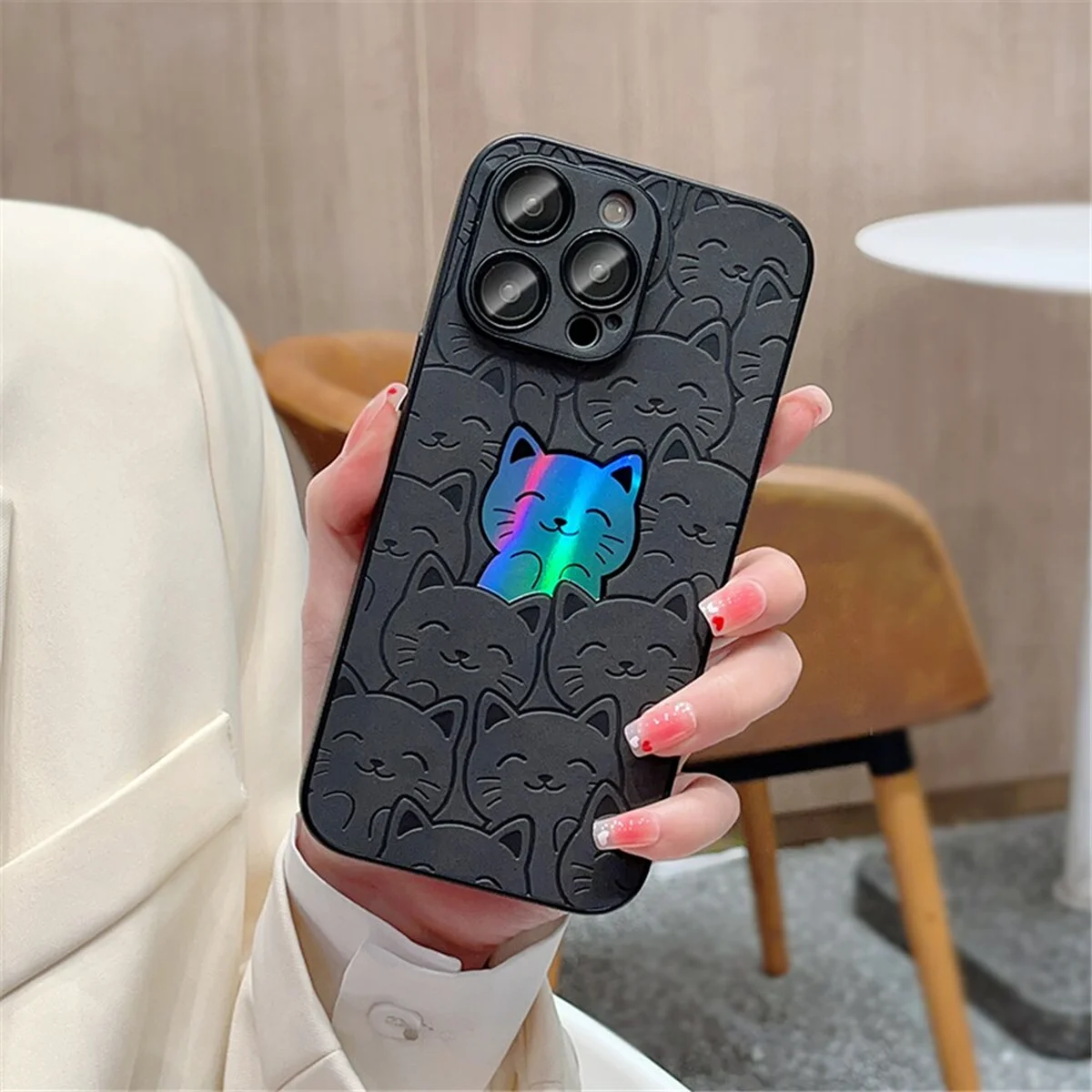 Силиконовый чехол "Laser Case" Kitten для iPhone 14 Pro Max Черный