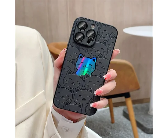Силиконовый чехол "Laser Case" Kitten для iPhone 14 Pro Max Черный