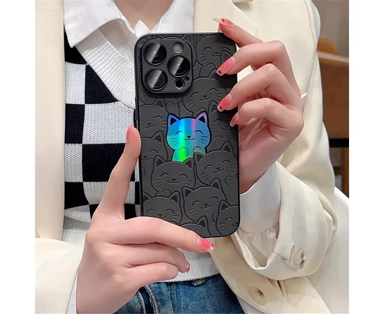 Силиконовый чехол "Laser Case" Kitten для iPhone 14 Pro Max Черный
