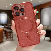 Силиконовый чехол "Shining Plating" with MagSafe для iPhone 15 Pro Max Красный