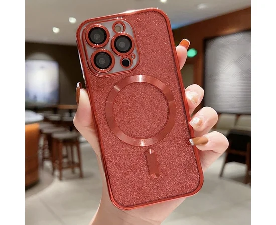 Силиконовый чехол "Shining Plating" with MagSafe для iPhone 15 Pro Max Красный