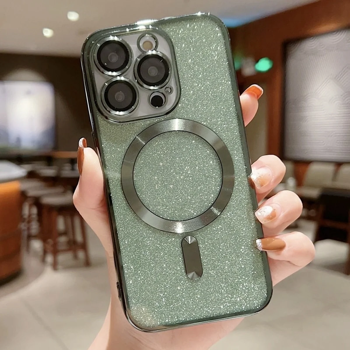 Силиконовый чехол "Shining Plating" with MagSafe для iPhone 13 Pro Max Зеленый