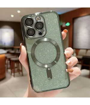 Силиконовый чехол "Shining Plating" with MagSafe для iPhone 15 Pro Зеленый