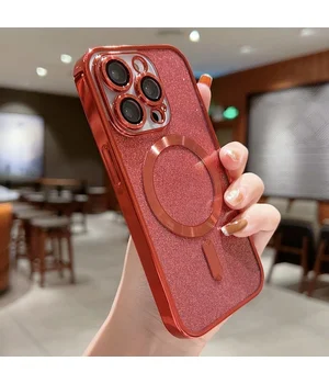 Силиконовый чехол "Shining Plating" with MagSafe для iPhone 15 Pro Max Красный