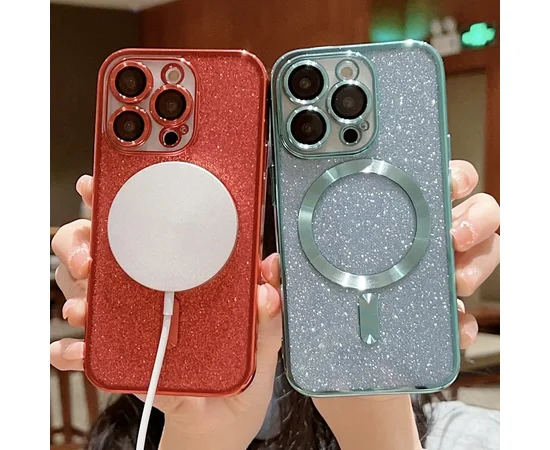 Силіконовий чохол "Shining Plating" with MagSafe для iPhone 14 Pro Max Червоний