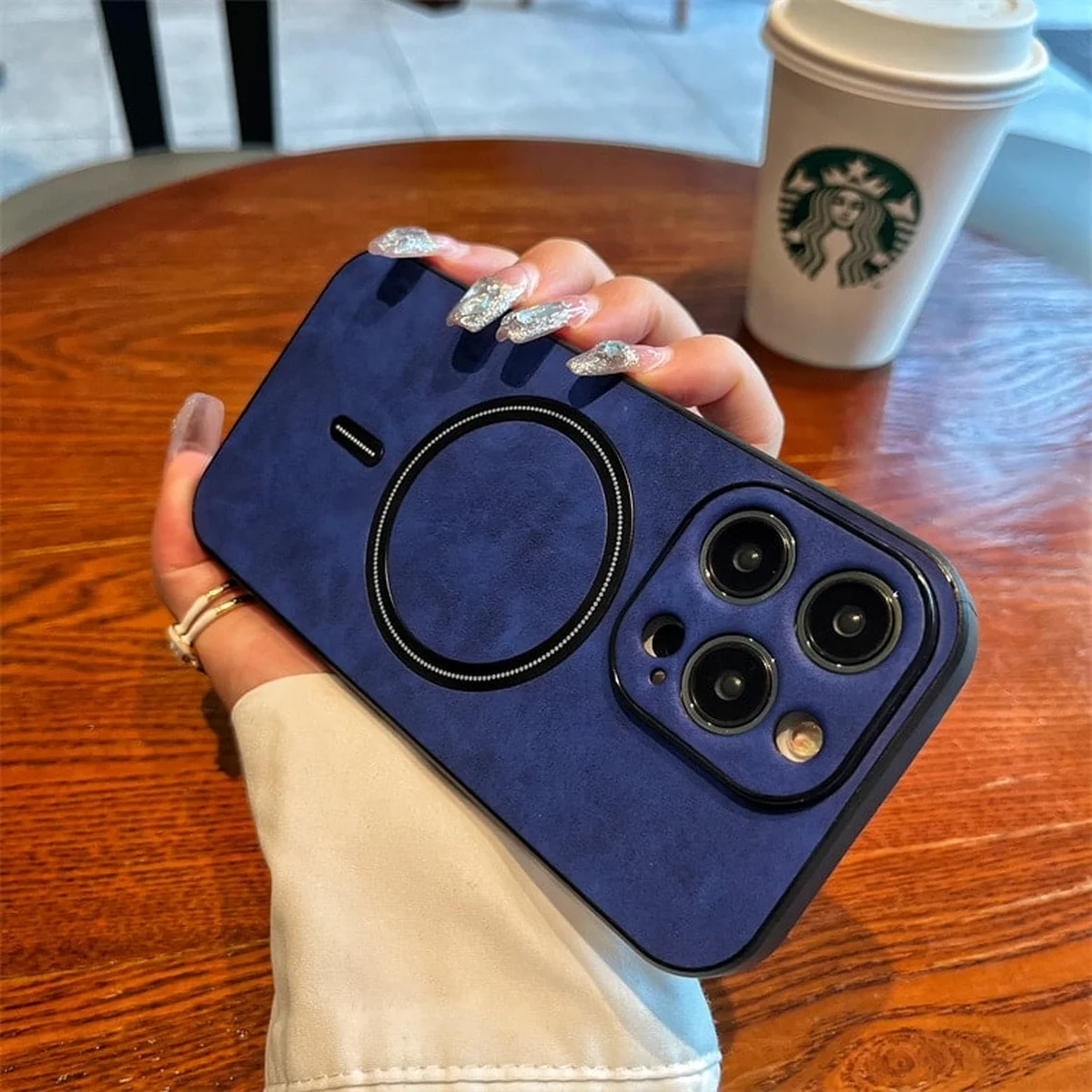 TPU+PC чехол "Luxury Leather" with MagSafe для Apple iPhone 15 Pro Max Синий