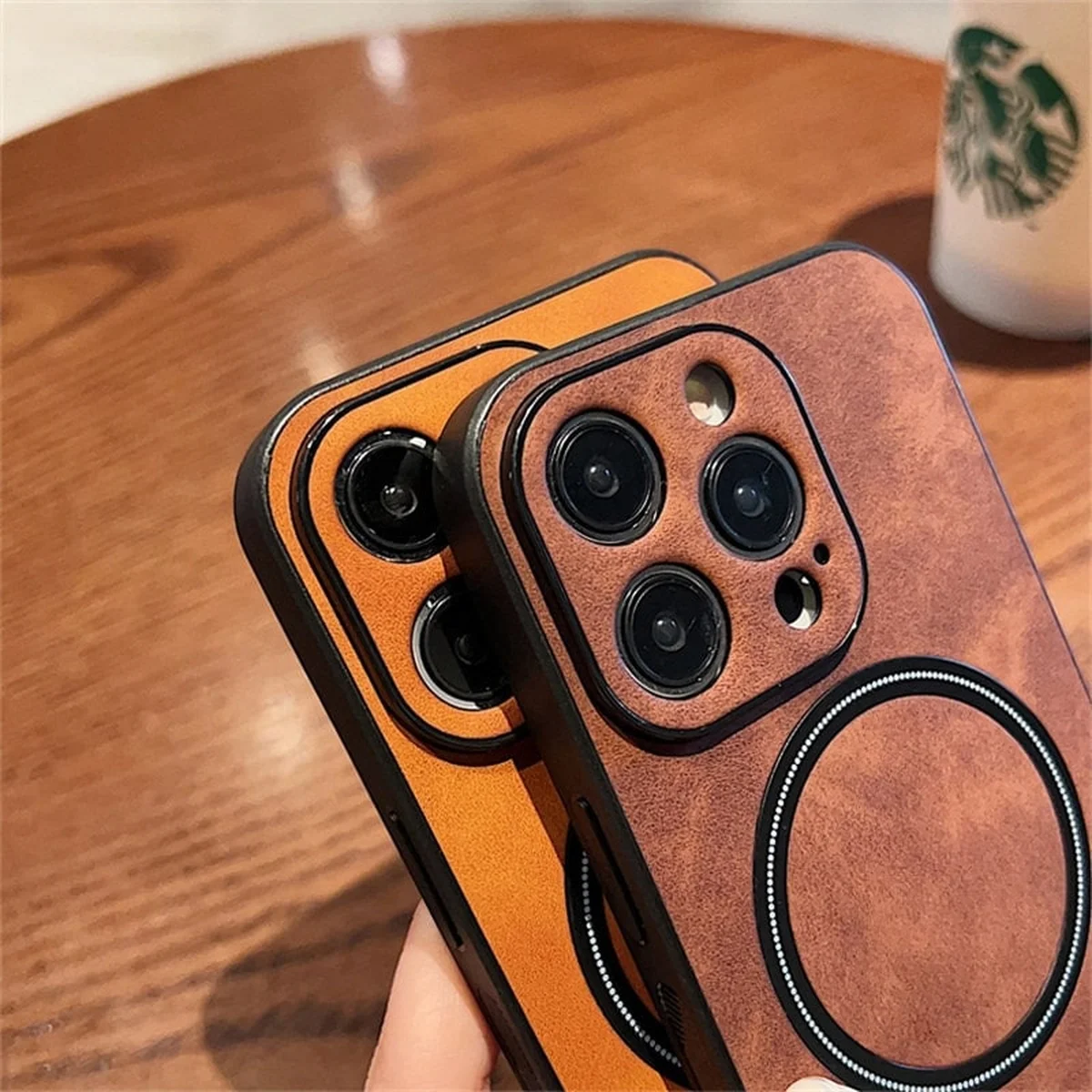 TPU+PC чехол "Luxury Leather" with MagSafe для Apple iPhone 13 Pro Max Коричневый