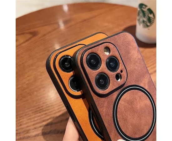 TPU+PC чехол "Luxury Leather" with MagSafe для Apple iPhone 12 Pro Max Коричневый