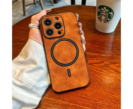 TPU+PC чехол "Luxury Leather" with MagSafe для Apple iPhone 14 Pro Max Светло-коричневый