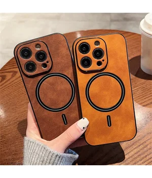 TPU+PC чехол "Luxury Leather" with MagSafe для Apple iPhone 12 Pro Max Коричневый