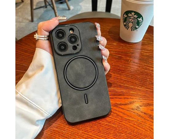 TPU+PC чехол "Luxury Leather" with MagSafe для Apple iPhone 15 Pro Max Серый