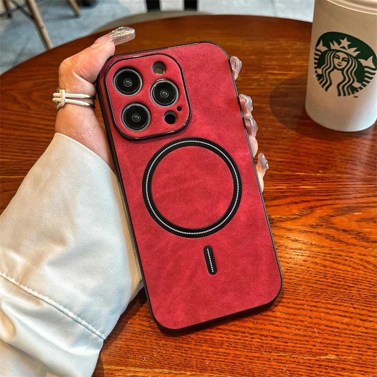 TPU+PC чехол "Luxury Leather" with MagSafe для Apple iPhone 13 Pro Красный