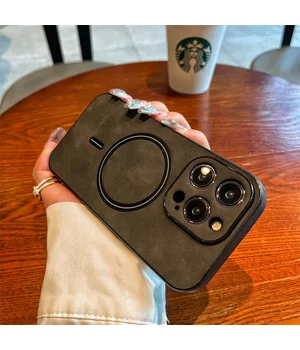 TPU+PC чехол "Luxury Leather" with MagSafe для Apple iPhone 15 Pro Max Серый