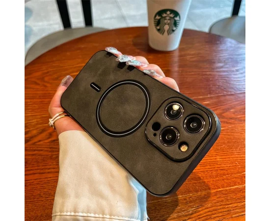 TPU+PC чехол "Luxury Leather" with MagSafe для Apple iPhone 15 Pro Max Серый