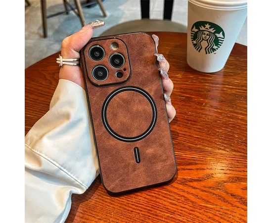 TPU+PC чохол "Luxury Leather" with MagSafe Apple iPhone 15 Pro Max Коричневий