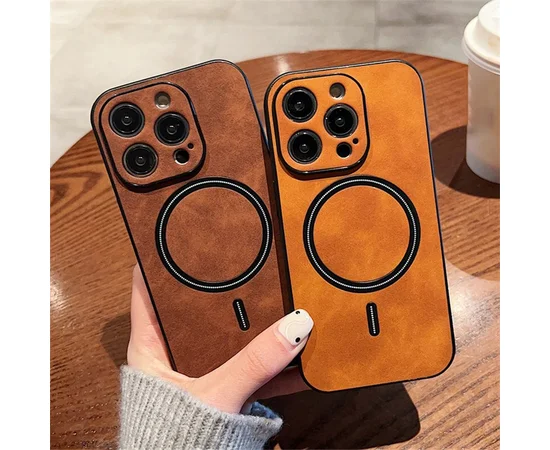 TPU+PC чехол "Luxury Leather" with MagSafe для Apple iPhone 13 Pro Коричневый