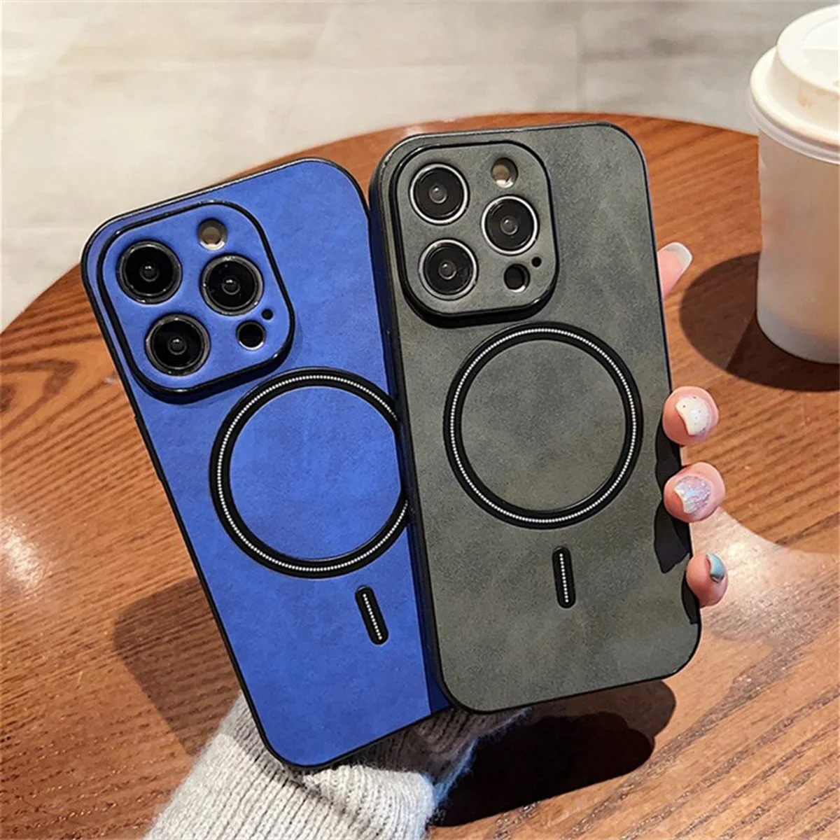 TPU+PC чехол "Luxury Leather" with MagSafe для Apple iPhone 14 Pro Синий