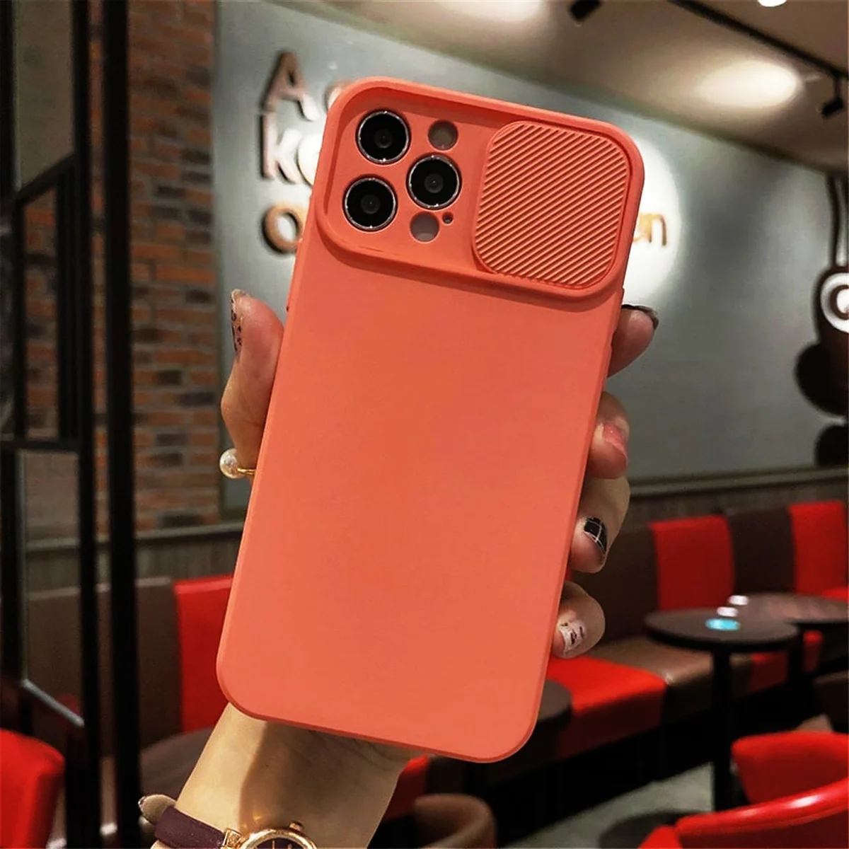 Силиконовый чехол "Lens Protection" для iPhone 14 Pro Max Розово-оранжевый