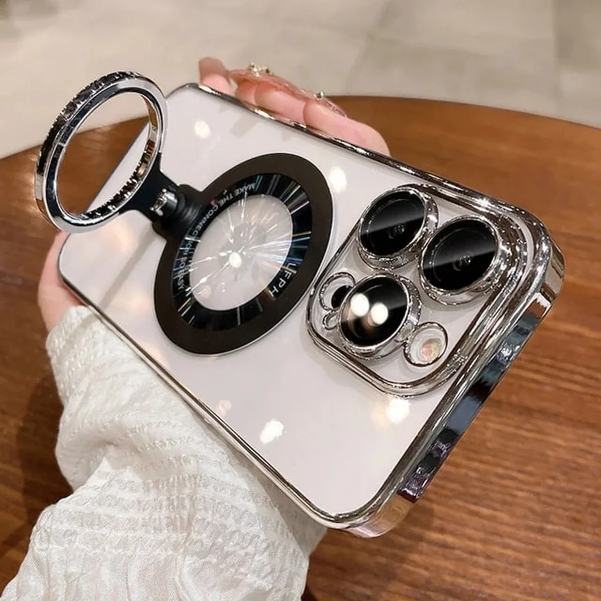 Пластиковый чехол "Transparent ring" MagSafe с подставкой для iPhone 14 Pro Max Черный
