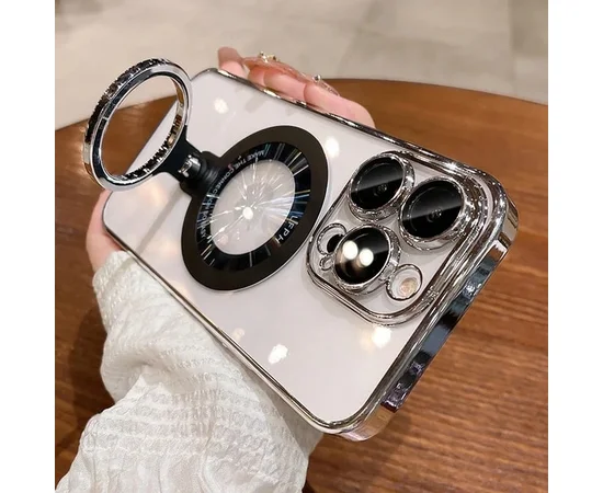 Пластиковый чехол "Transparent ring" MagSafe с подставкой для iPhone 14 Pro Max Черный