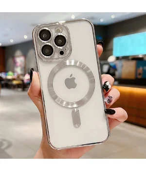 Силиконовый чехол "Transparent Plating" with MagSafe для Apple iPhone 12 Pro Max Серебряный