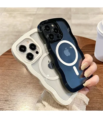 Силиконовый чехол "Wavy Lines" with MagSafe для Apple iPhone 15 Pro Белый