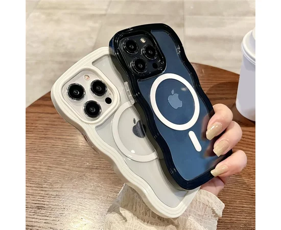 Силиконовый чехол "Wavy Lines" with MagSafe для Apple iPhone 15 Pro Max Белый