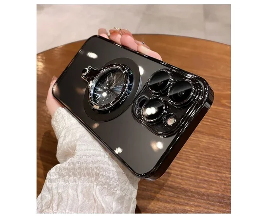 Пластиковый чехол "Transparent ring" MagSafe с подставкой для iPhone 14 Pro Max Черный