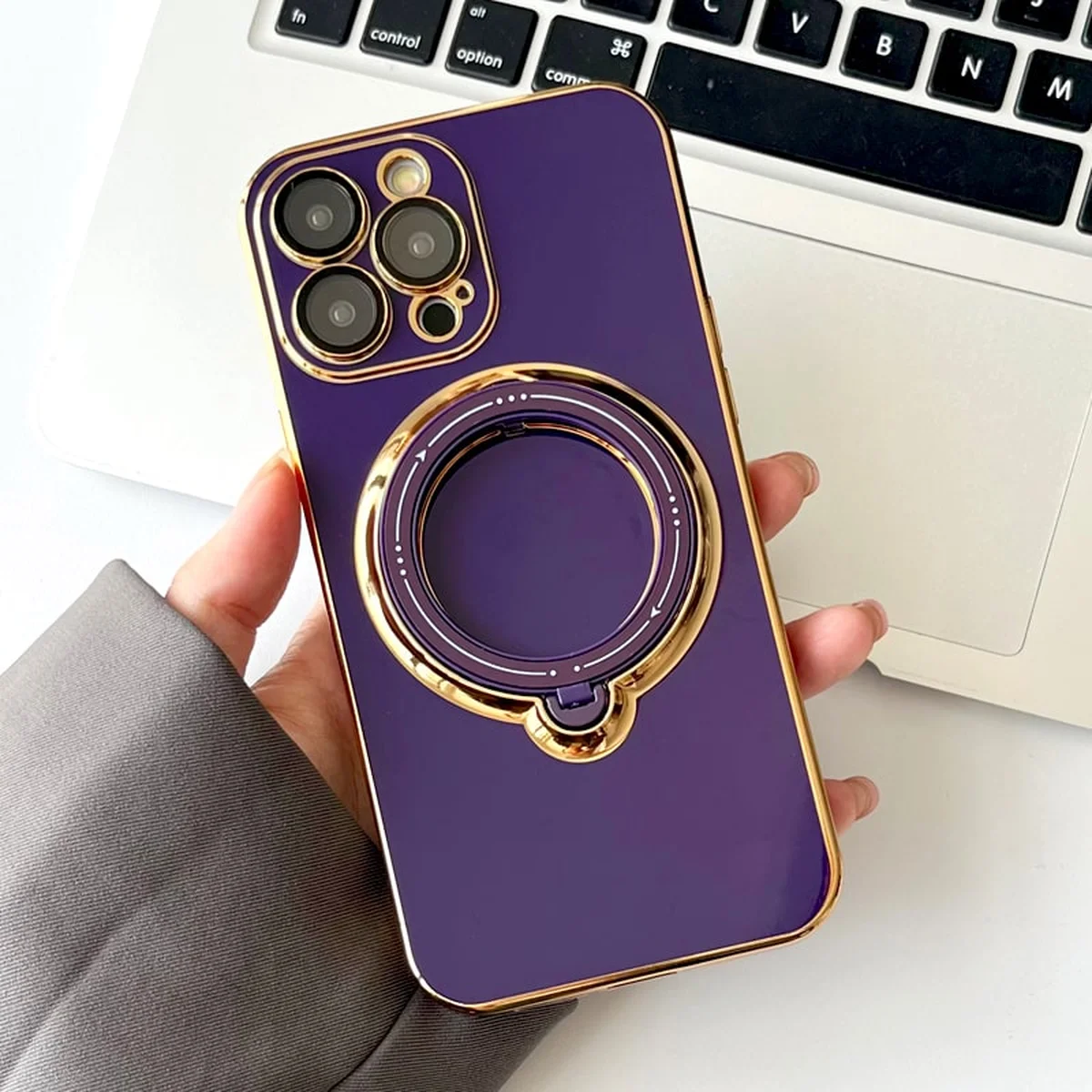 Силіконовий чохол "Plating Silicone" з підставкою для iPhone 14 Pro Фіолетовий