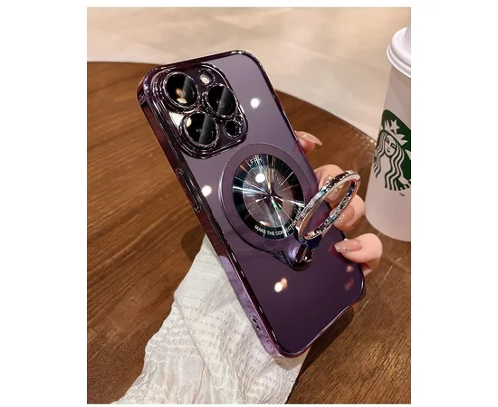 Пластиковый чехол "Transparent ring" MagSafe с подставкой для iPhone 15 Pro Max Фиолетовый