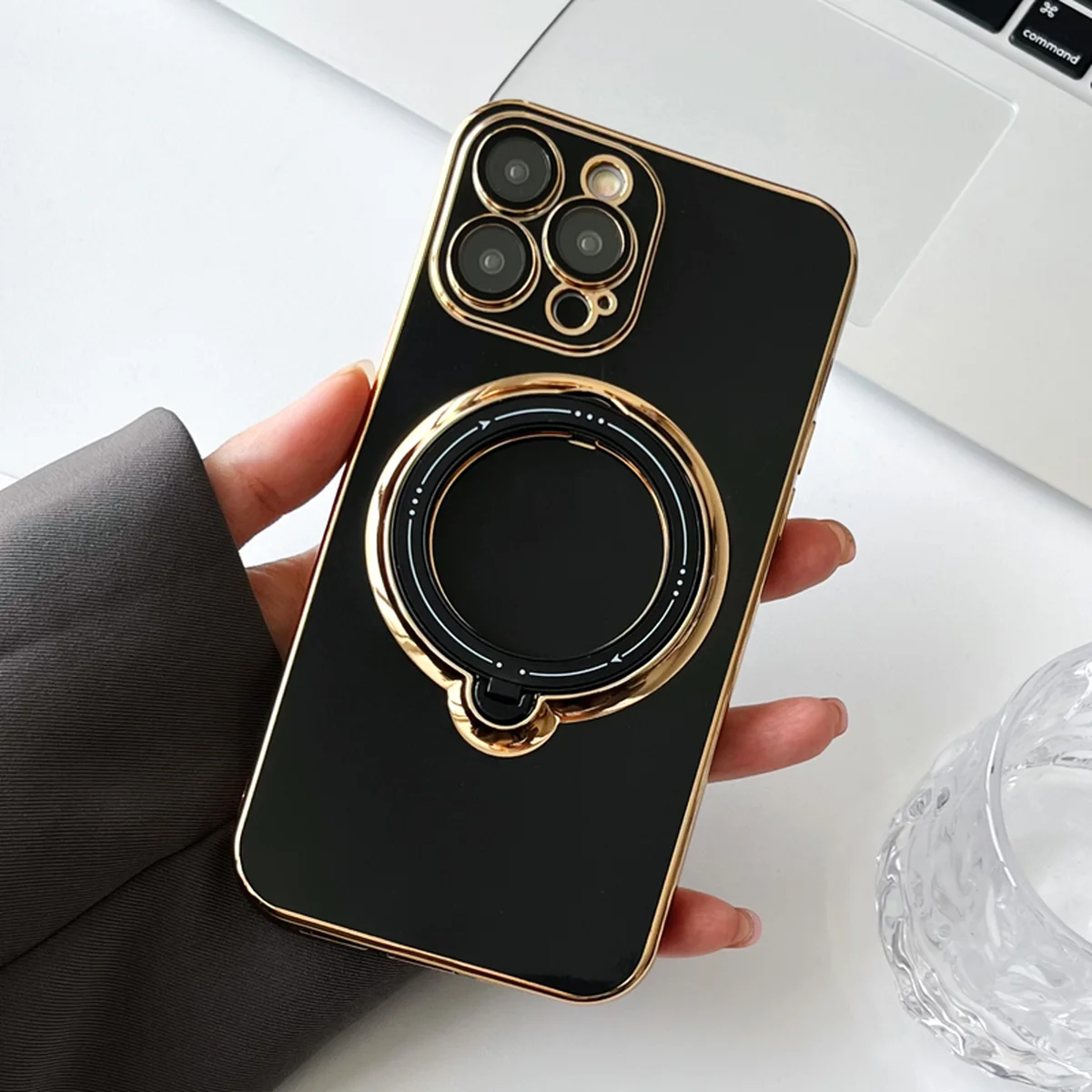 Силиконовый чехол "Plating Silicone" с подставкой для iPhone 13 Pro Max Черный