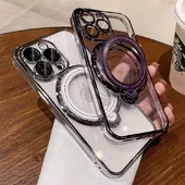Силиконовый чехол "Transparent Standing" с подставкой для iPhone 15 Pro Max Фиолетовый