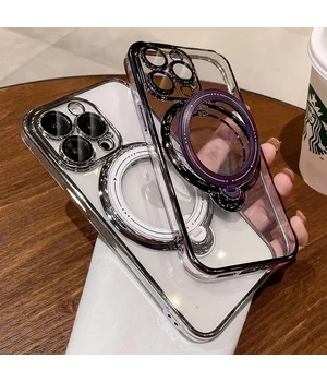 Силіконовий чохол "Transparent Standing" з підставкою для iPhone 15 Pro Max Фіолетовий