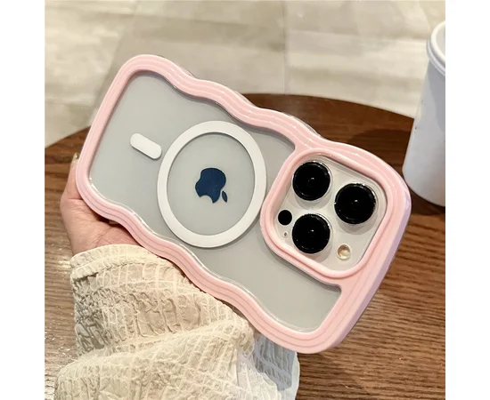 Силиконовый чехол "Wavy Lines" with MagSafe для Apple iPhone 15 Pro Max Розовый