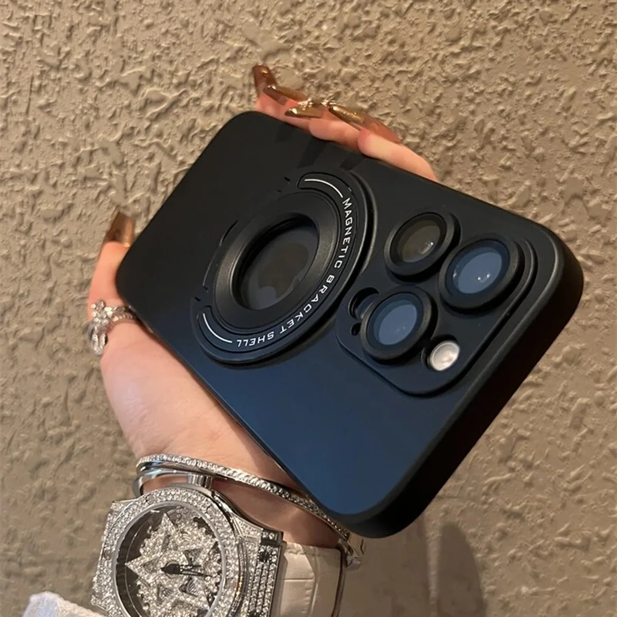 Силиконовый чехол "Magnetic Fold" MagSafe с подставкой для iPhone 14 Pro Max Черный