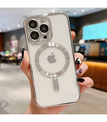 Силиконовый чехол "Transparent Plating" with MagSafe для Apple iPhone 14 Pro Серебряный