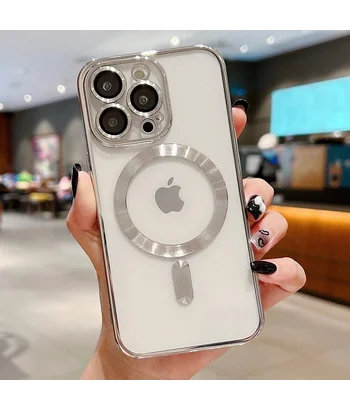 Силіконовий чохол "Transparent Plating" with MagSafe для Apple iPhone 15 Pro Max Срібний Силіконовий чохол "Transparent Plating" with MagSafe для Apple iPhone 15 Pro Max Срібний